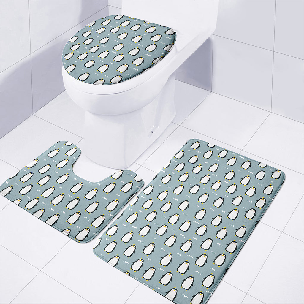 Cartoon Emperor Penguin Pattern Print 3 Piece Bath Mat Set