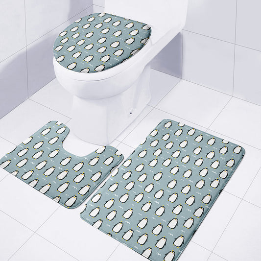 Cartoon Emperor Penguin Pattern Print 3 Piece Bath Mat Set