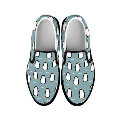 Cartoon Emperor Penguin Pattern Print Black Slip On Shoes