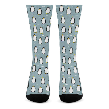 Cartoon Emperor Penguin Pattern Print Crew Socks