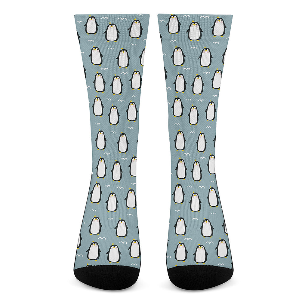 Cartoon Emperor Penguin Pattern Print Crew Socks