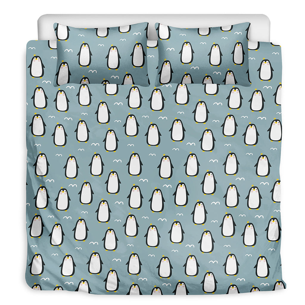 Cartoon Emperor Penguin Pattern Print Duvet Cover Bedding Set