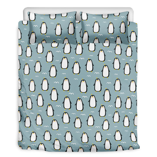 Cartoon Emperor Penguin Pattern Print Duvet Cover Bedding Set