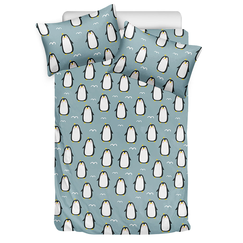 Cartoon Emperor Penguin Pattern Print Duvet Cover Bedding Set