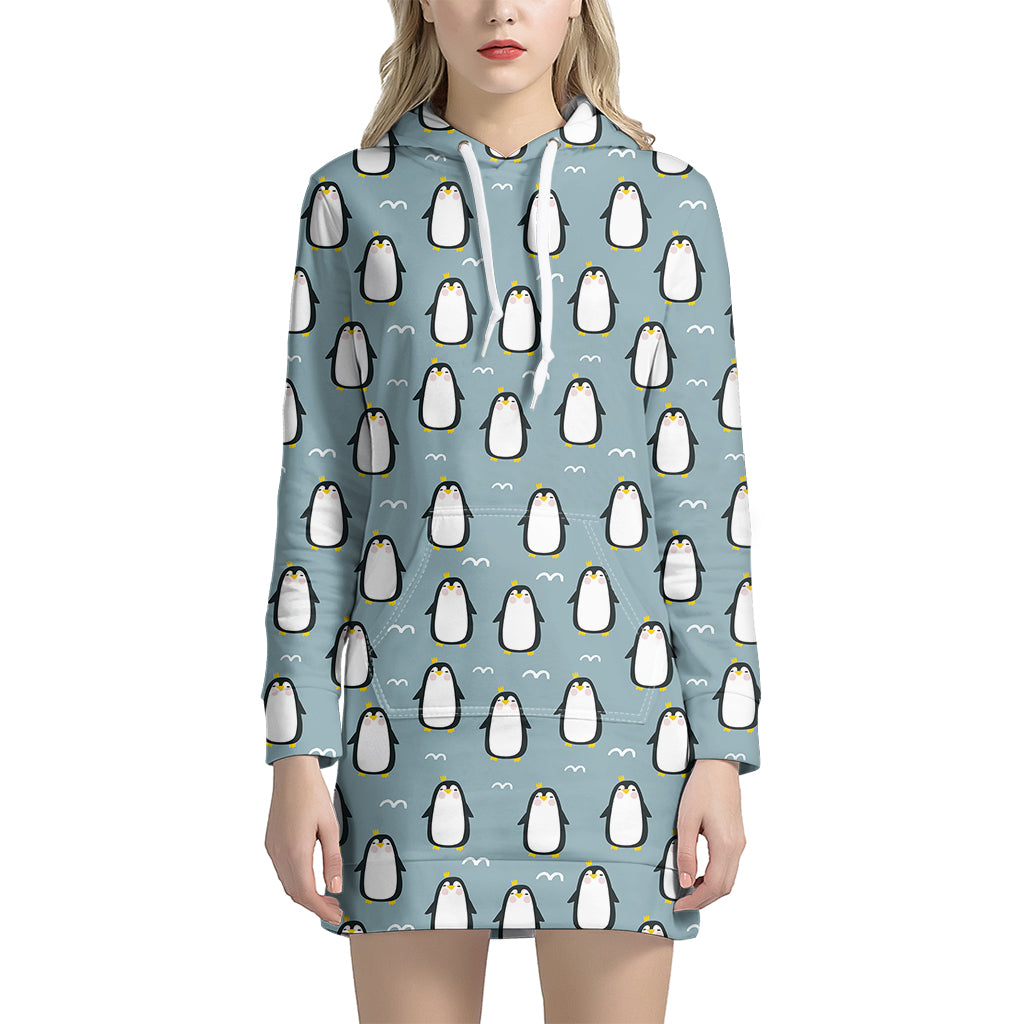 Cartoon Emperor Penguin Pattern Print Hoodie Dress