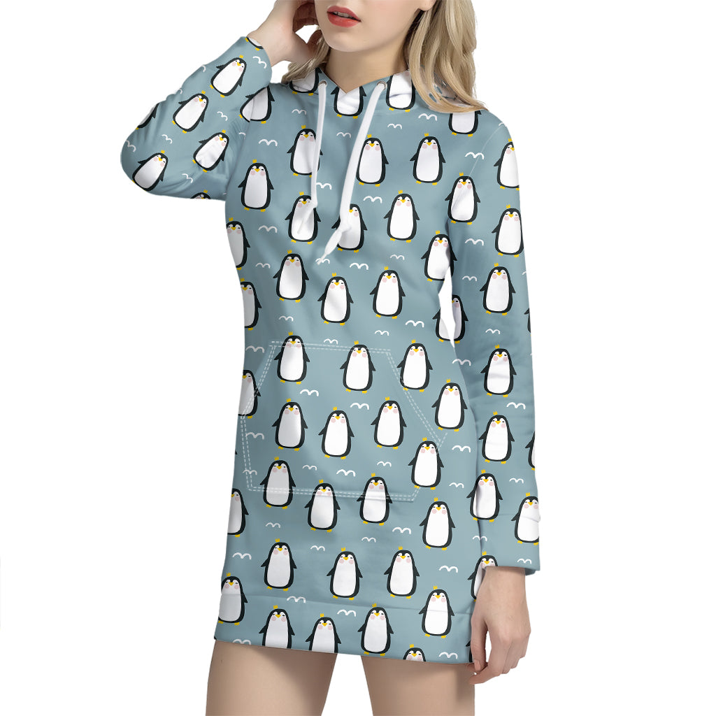 Cartoon Emperor Penguin Pattern Print Hoodie Dress