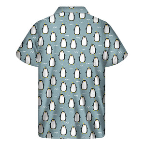 Cartoon Emperor Penguin Pattern Print Men's Short Sleeve Shirt