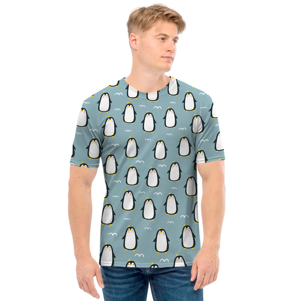 Cartoon Emperor Penguin Pattern Print Men's T-Shirt