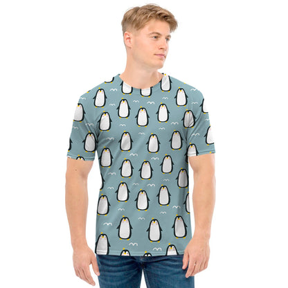 Cartoon Emperor Penguin Pattern Print Men's T-Shirt