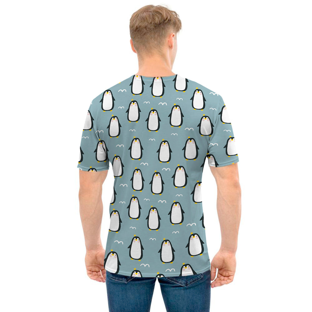 Cartoon Emperor Penguin Pattern Print Men's T-Shirt