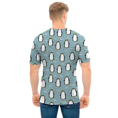 Cartoon Emperor Penguin Pattern Print Men's T-Shirt