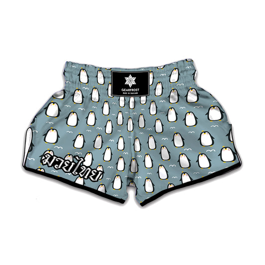 Cartoon Emperor Penguin Pattern Print Muay Thai Boxing Shorts
