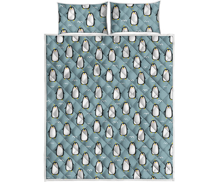 Cartoon Emperor Penguin Pattern Print Quilt Bed Set