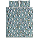 Cartoon Emperor Penguin Pattern Print Quilt Bed Set