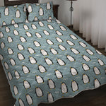 Cartoon Emperor Penguin Pattern Print Quilt Bed Set