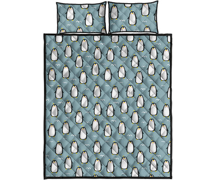 Cartoon Emperor Penguin Pattern Print Quilt Bed Set