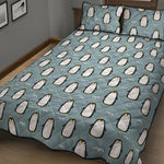 Cartoon Emperor Penguin Pattern Print Quilt Bed Set