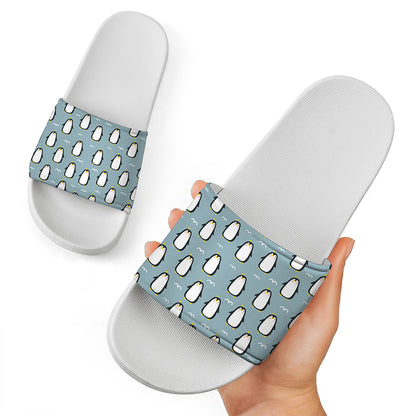 Cartoon Emperor Penguin Pattern Print White Slide Sandals