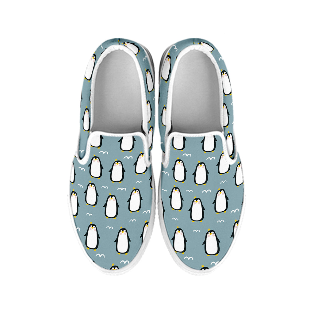 Cartoon Emperor Penguin Pattern Print White Slip On Shoes