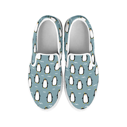 Cartoon Emperor Penguin Pattern Print White Slip On Shoes