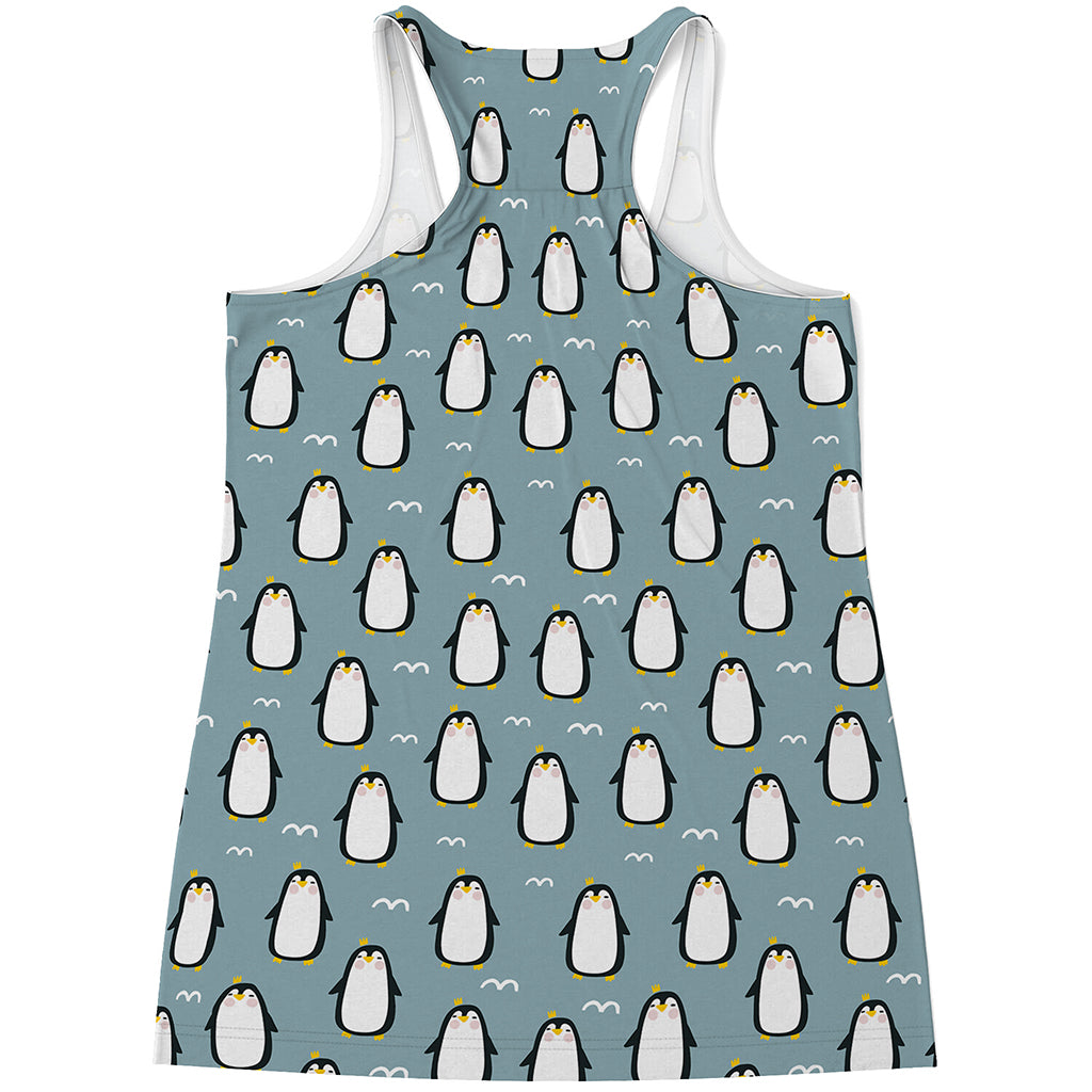 Cartoon Emperor Penguin Pattern Print Women's Racerback Tank Top