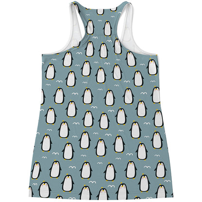 Cartoon Emperor Penguin Pattern Print Women's Racerback Tank Top