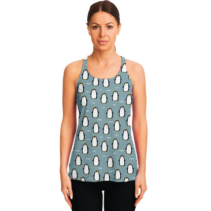 Cartoon Emperor Penguin Pattern Print Women's Racerback Tank Top