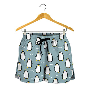 Cartoon Emperor Penguin Pattern Print Women's Shorts