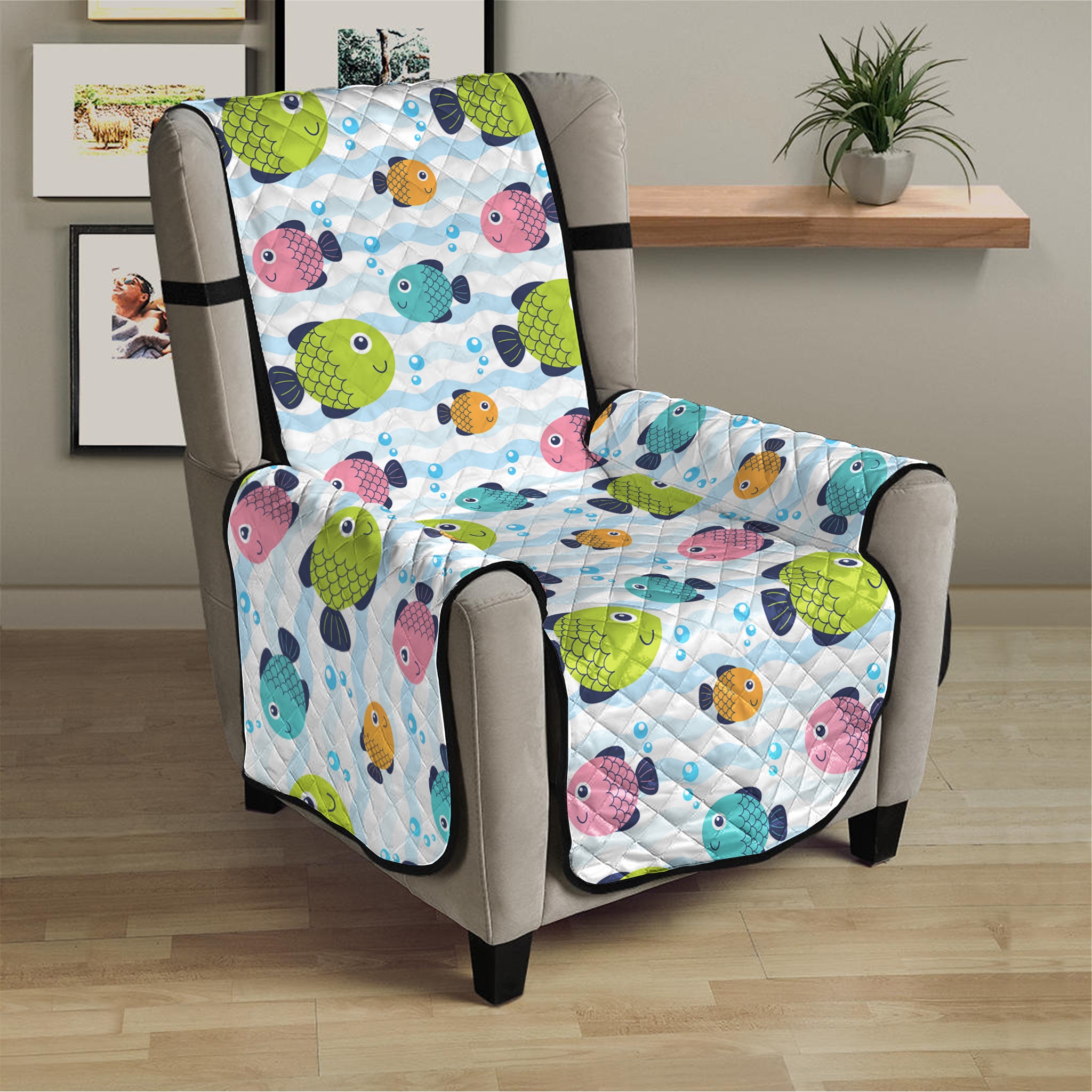 Cartoon Fish Pattern Print Armchair Protector