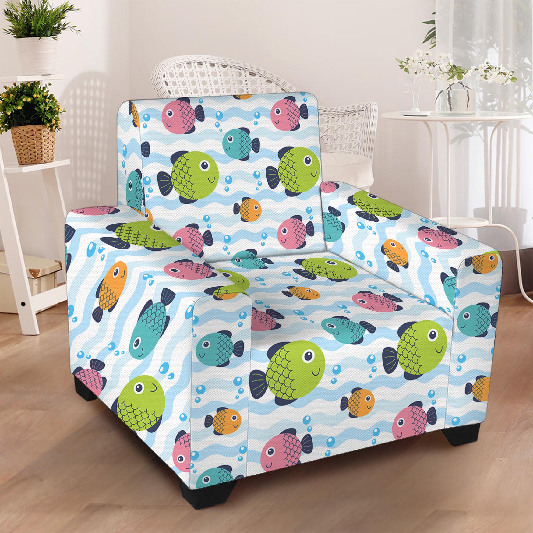 Cartoon Fish Pattern Print Armchair Slipcover