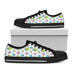 Cartoon Fish Pattern Print Black Low Top Shoes