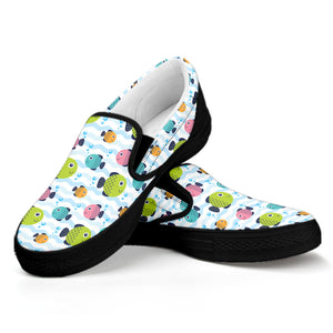 Cartoon Fish Pattern Print Black Slip On Shoes