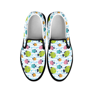 Cartoon Fish Pattern Print Black Slip On Shoes