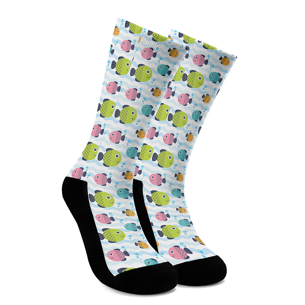 Cartoon Fish Pattern Print Crew Socks