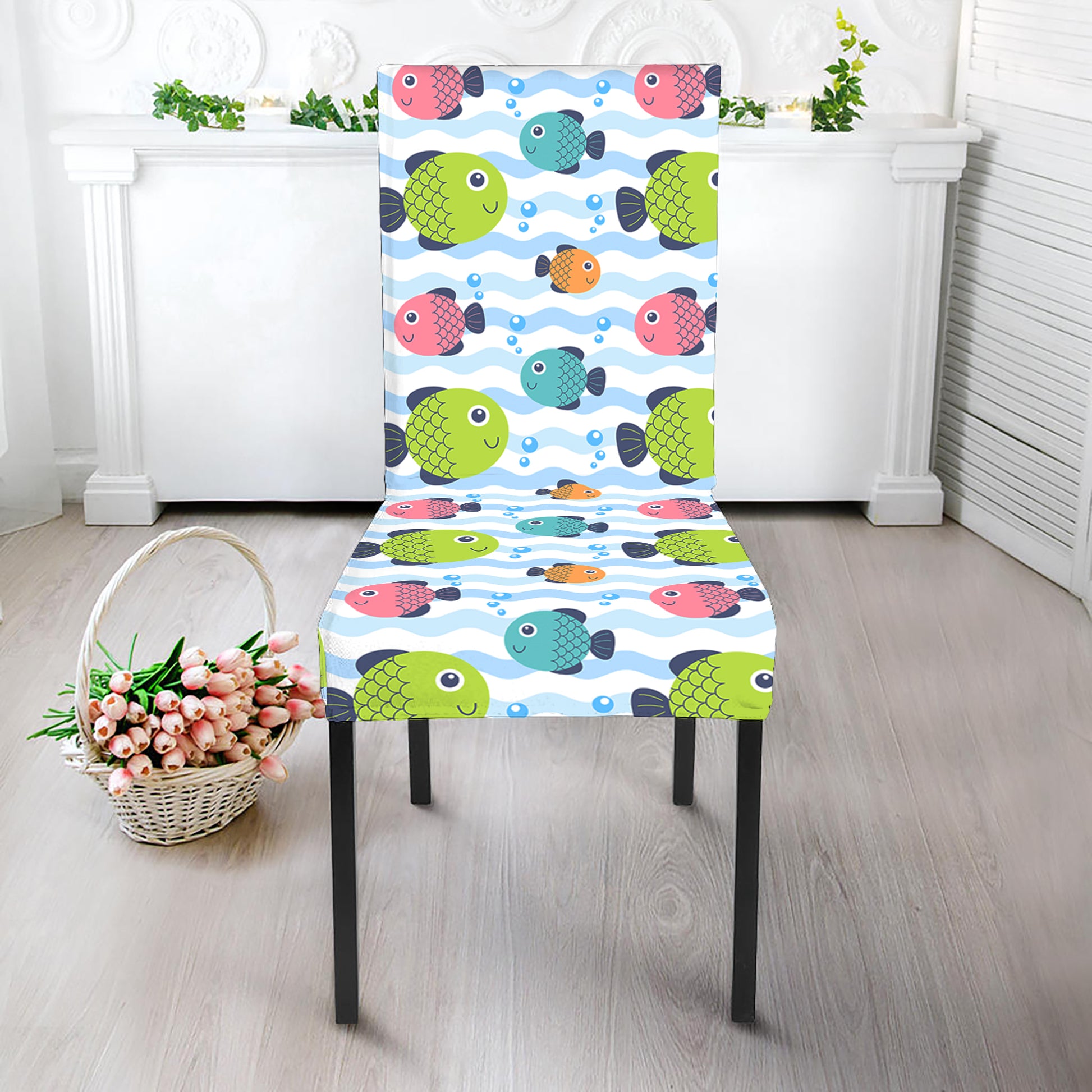 Cartoon Fish Pattern Print Dining Chair Slipcover
