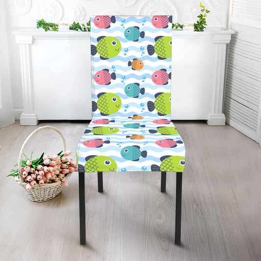 Cartoon Fish Pattern Print Dining Chair Slipcover