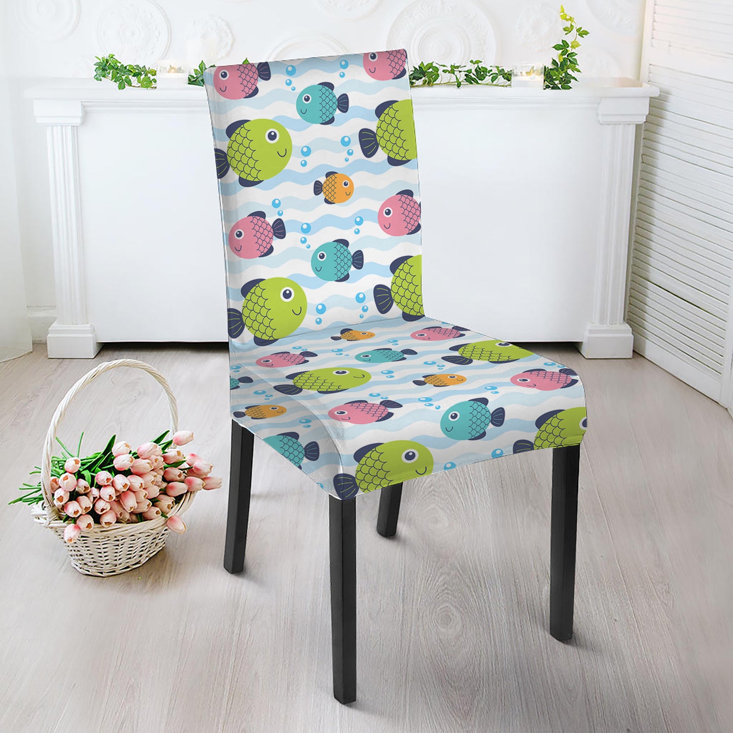 Cartoon Fish Pattern Print Dining Chair Slipcover