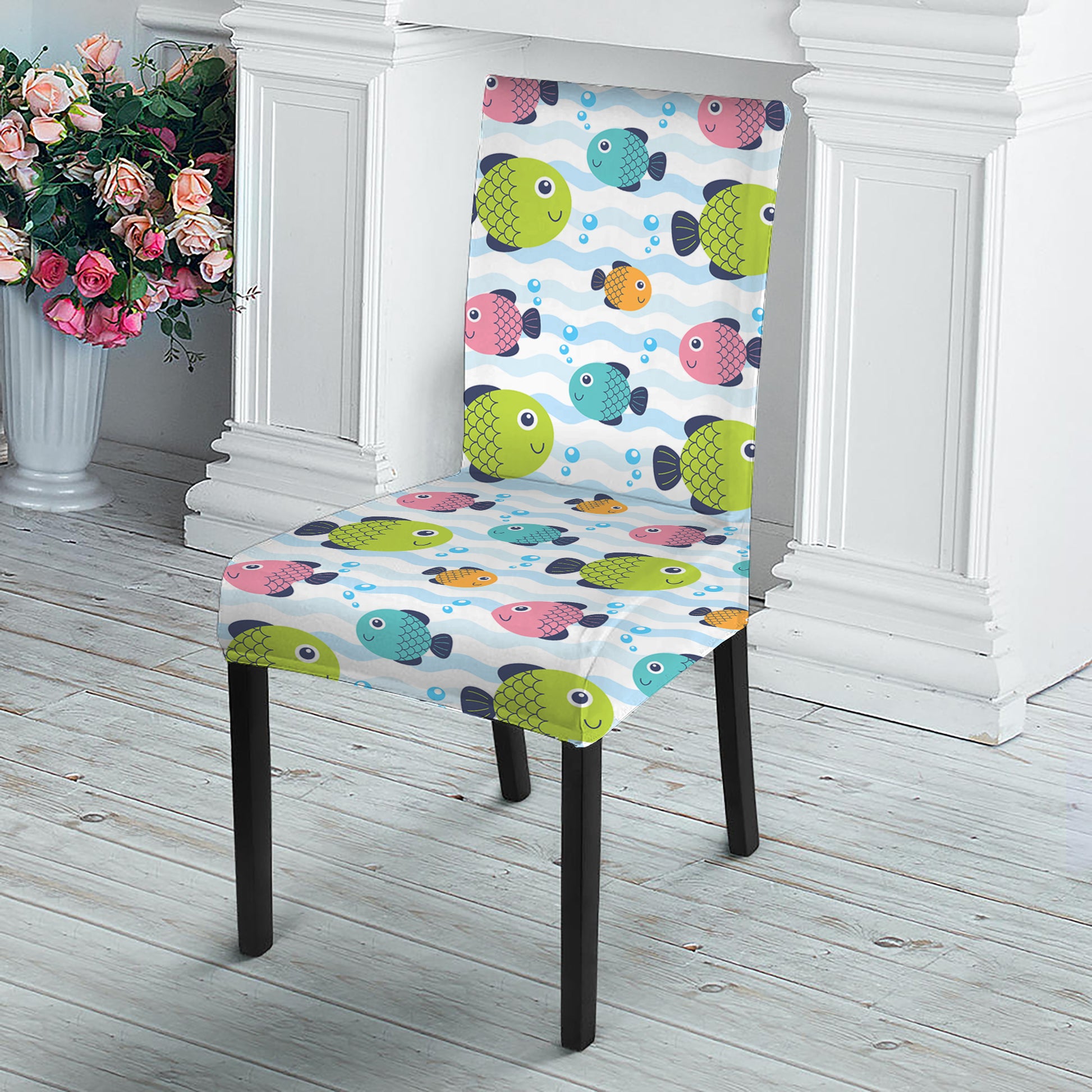 Cartoon Fish Pattern Print Dining Chair Slipcover