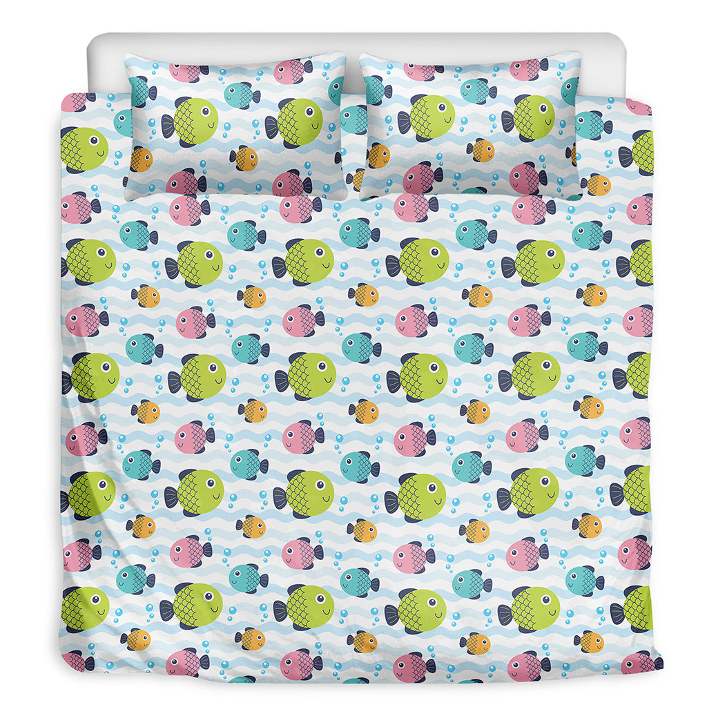Cartoon Fish Pattern Print Duvet Cover Bedding Set
