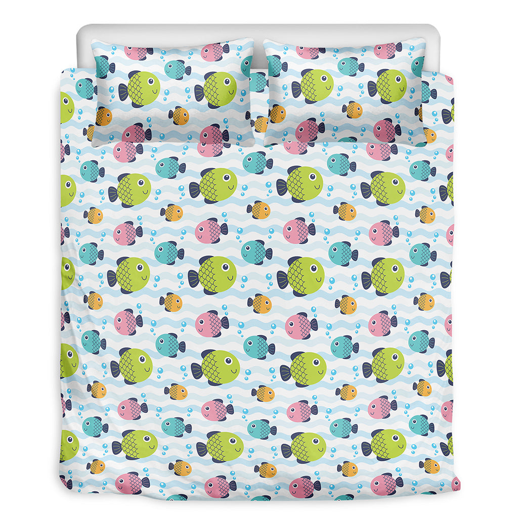Cartoon Fish Pattern Print Duvet Cover Bedding Set