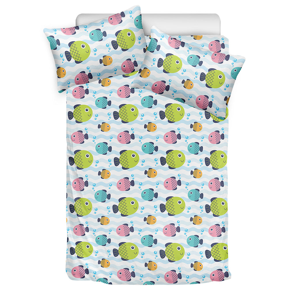 Cartoon Fish Pattern Print Duvet Cover Bedding Set