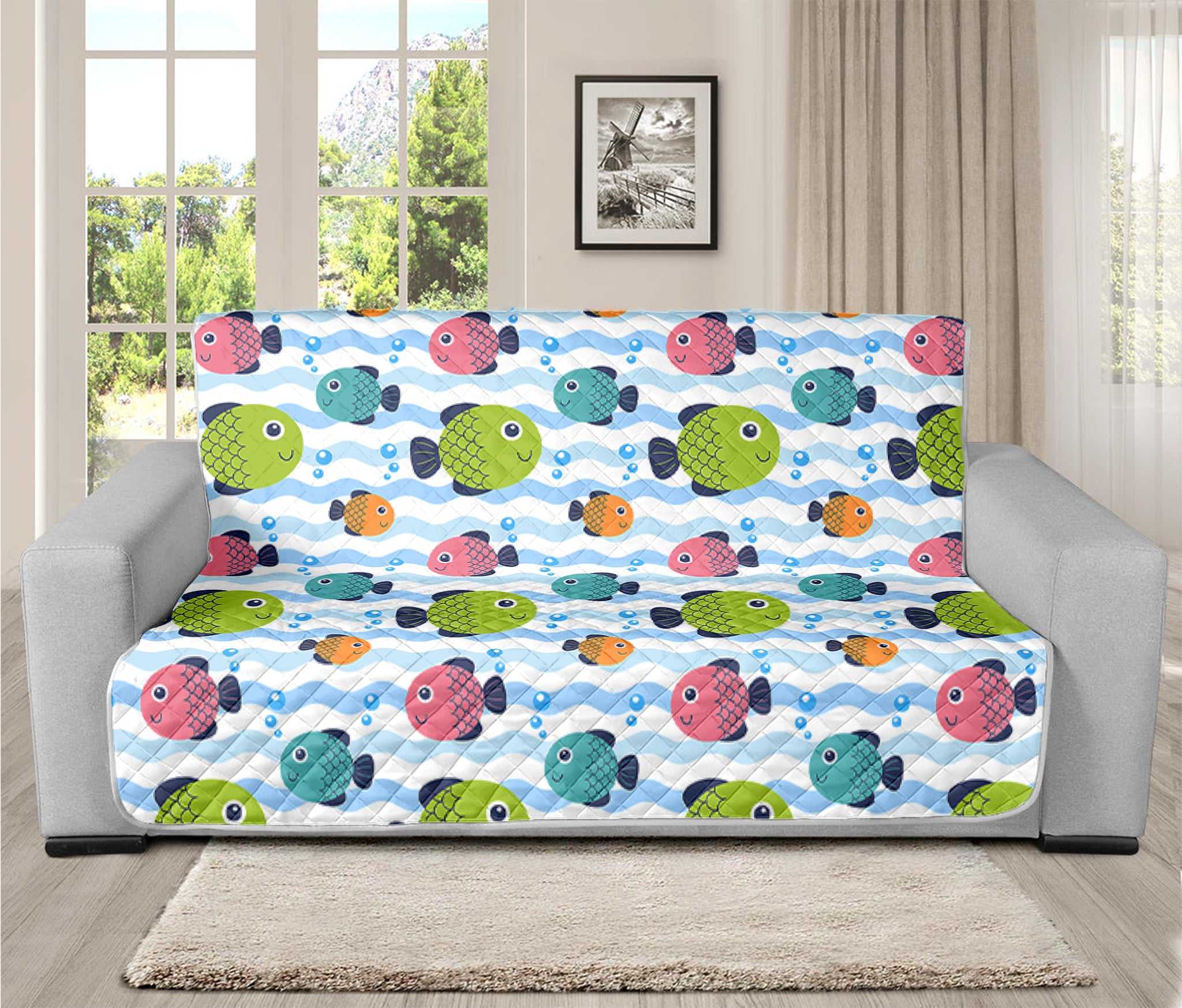 Cartoon Fish Pattern Print Futon Protector