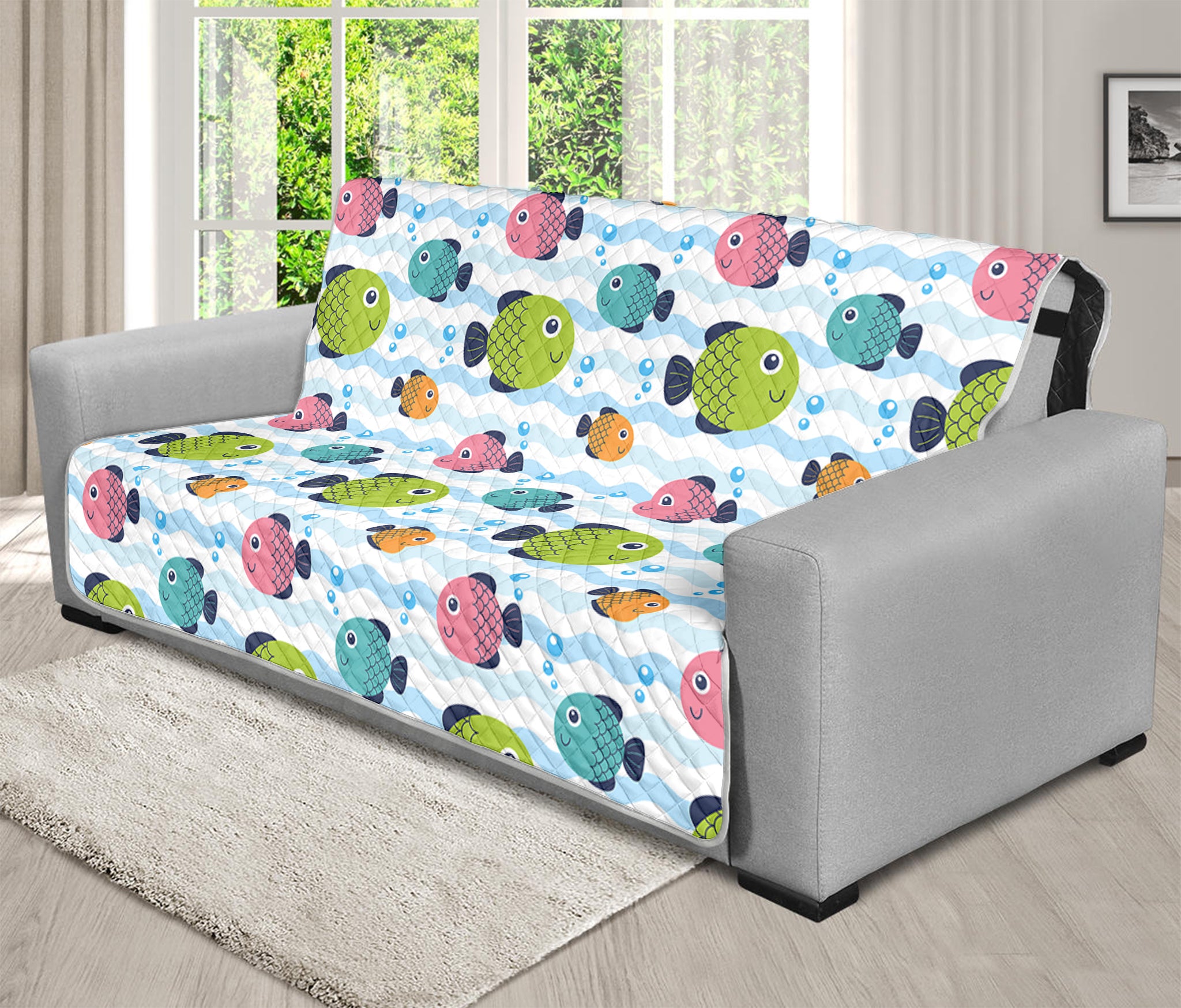 Cartoon Fish Pattern Print Futon Protector