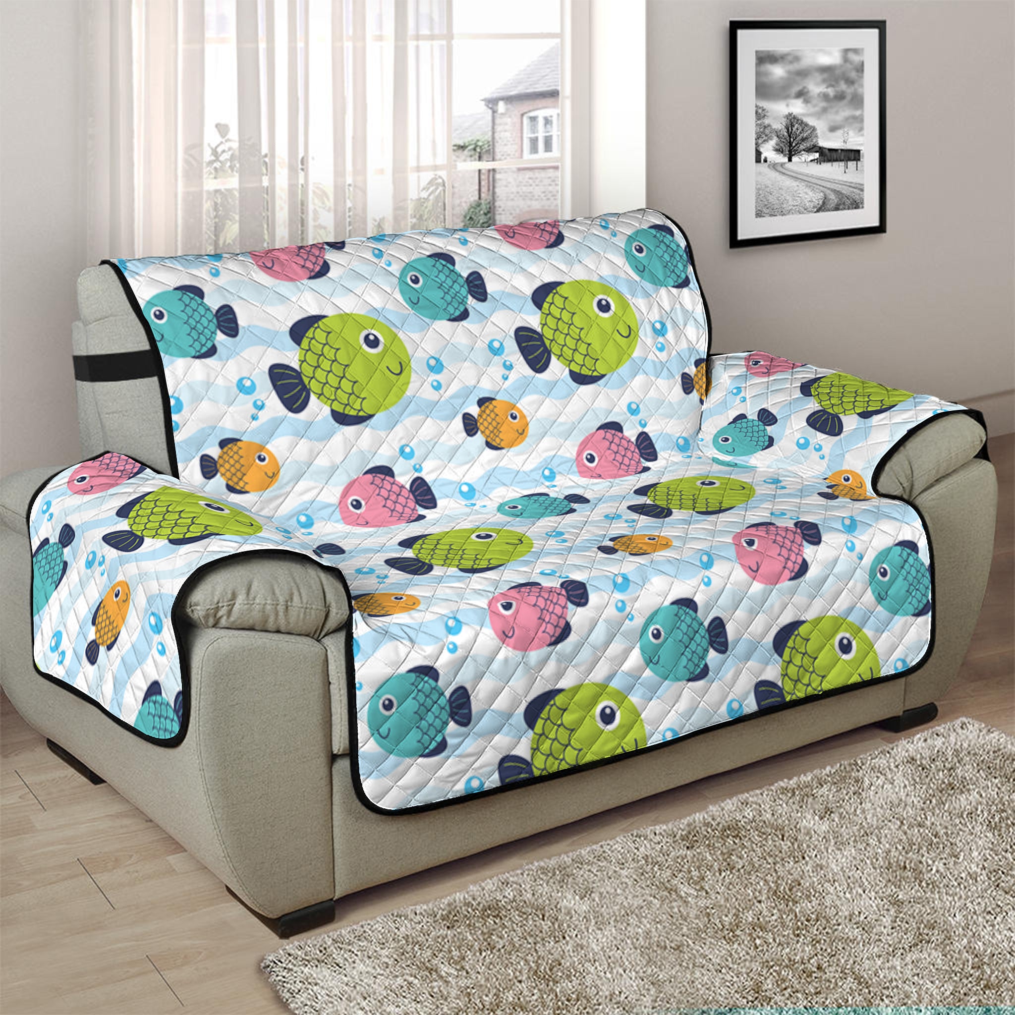 Cartoon Fish Pattern Print Half Sofa Protector