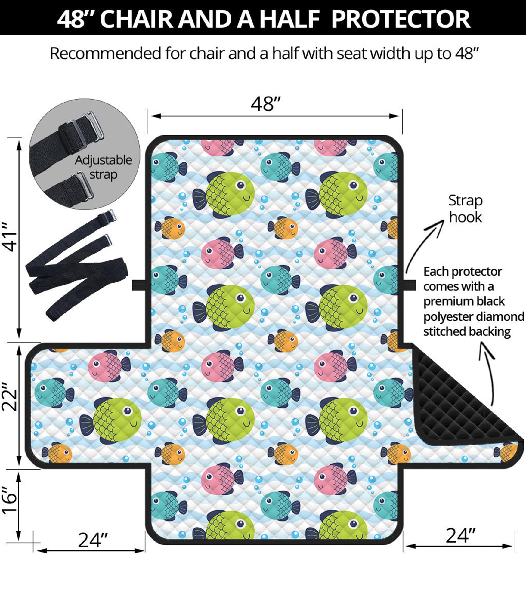 Cartoon Fish Pattern Print Half Sofa Protector