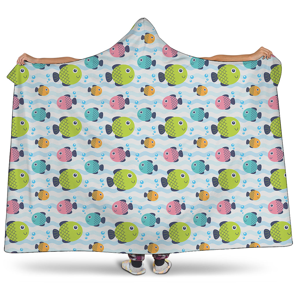 Cartoon Fish Pattern Print Hooded Blanket