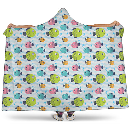Cartoon Fish Pattern Print Hooded Blanket