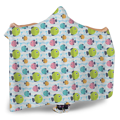 Cartoon Fish Pattern Print Hooded Blanket