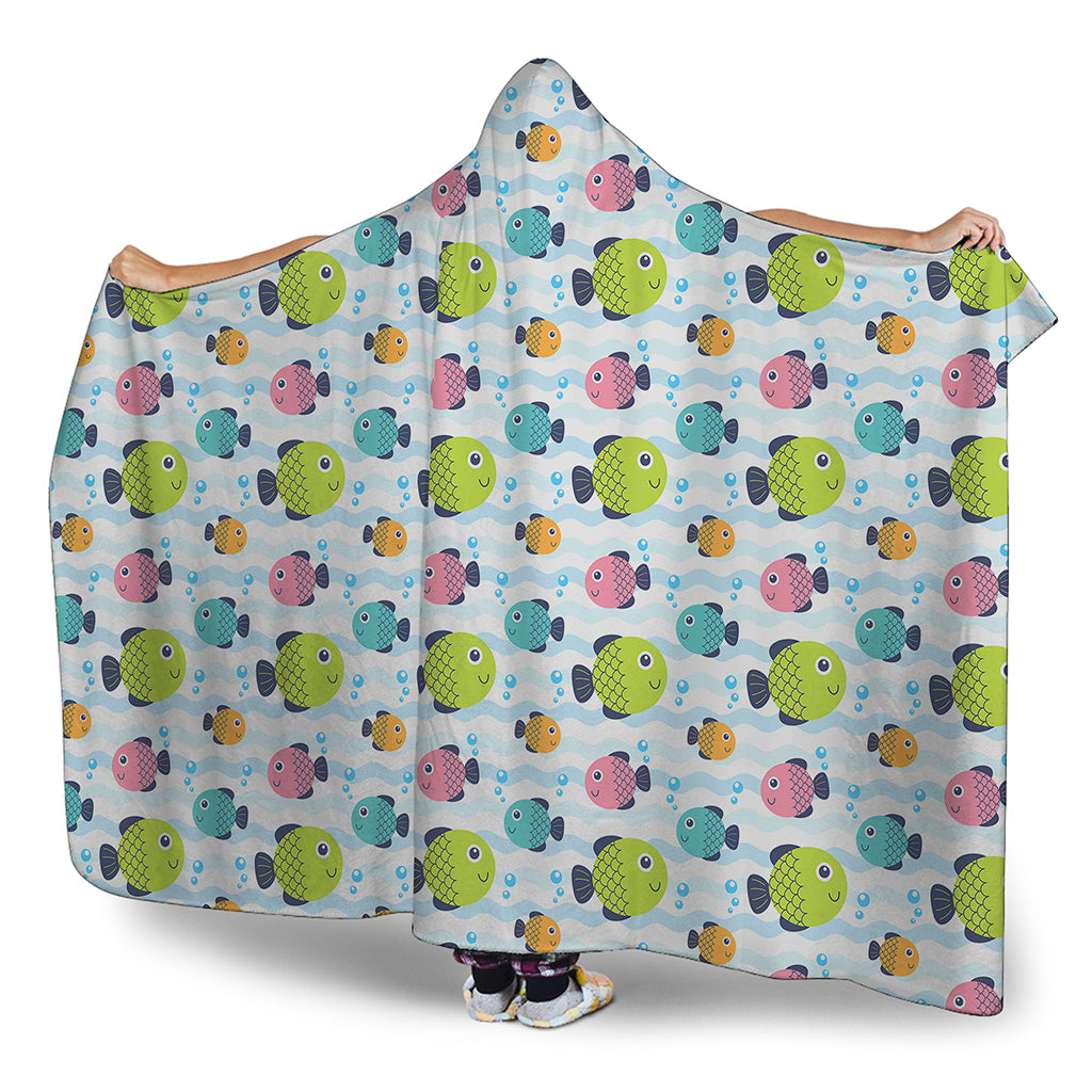 Cartoon Fish Pattern Print Hooded Blanket