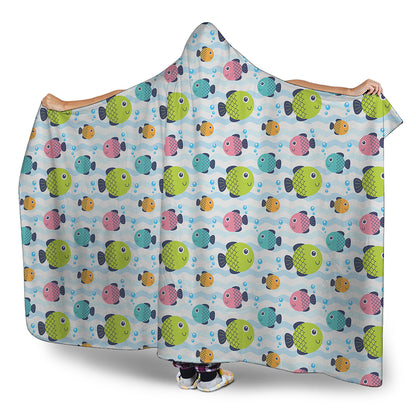 Cartoon Fish Pattern Print Hooded Blanket